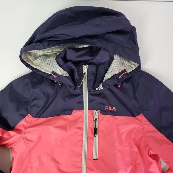 NWOT Fila Women's S Pink Purple Hooded Windbreaker Full Zip Jacket 3 Zip Pocket - Picture 11 of 11